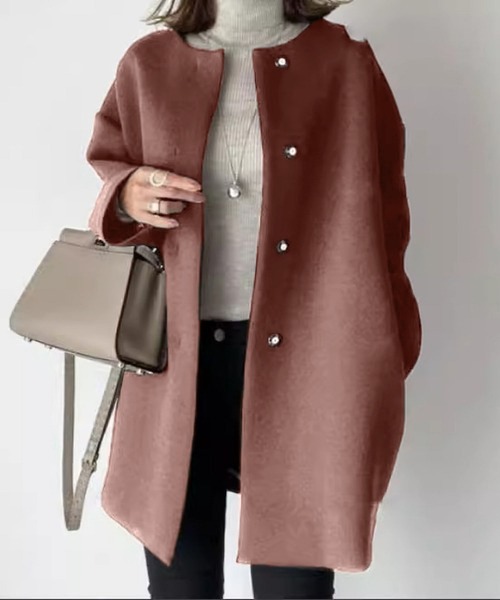 セール】エフォートレス ノーカラーロングコート（チェスターコート