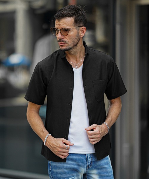 セール】【SOMEDIFF】 リネンライク半袖シャツ メンズ レギュラー