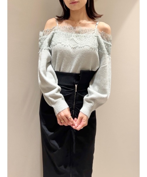 SNIDEL（スナイデル）の「レーストリミングニットプルオーバー（ニット