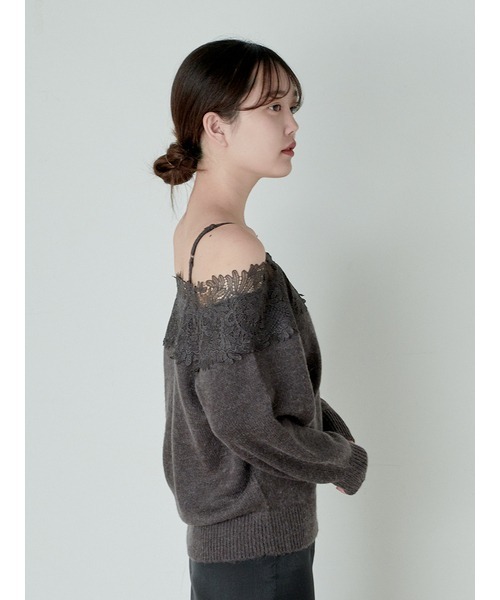 SNIDEL（スナイデル）の「レーストリミングニットプルオーバー（ニット