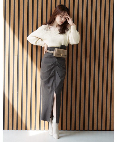 SNIDEL（スナイデル）の「レーストリミングニットプルオーバー（ニット