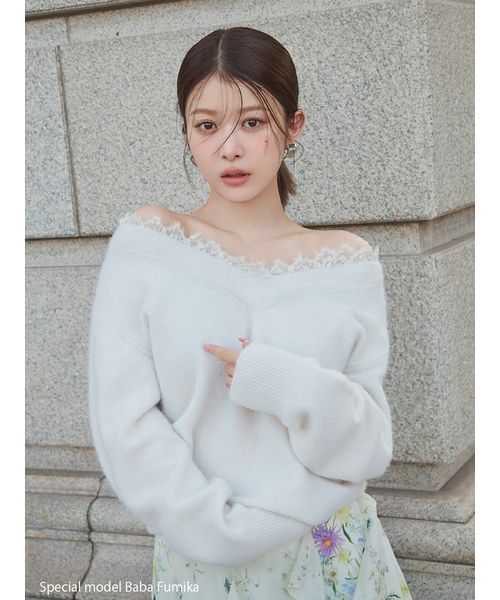 セール】フォックス衿レースプルオーバー（ニット/セーター）｜SNIDEL