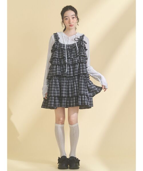 チェックホイップクリームミニワンピース（ワンピース）｜merry jenny