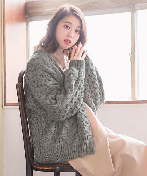 ざっくり編みケーブルニットカーディガン（カーディガン/ボレロ