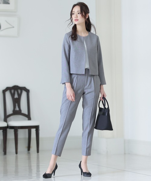 シンプルノーカラージャケットセレモニースーツ入学式＆タックパンツ