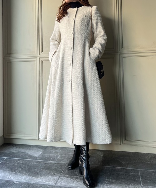 セール】ツイードロングフレアコート（その他アウター）｜JUNOAH