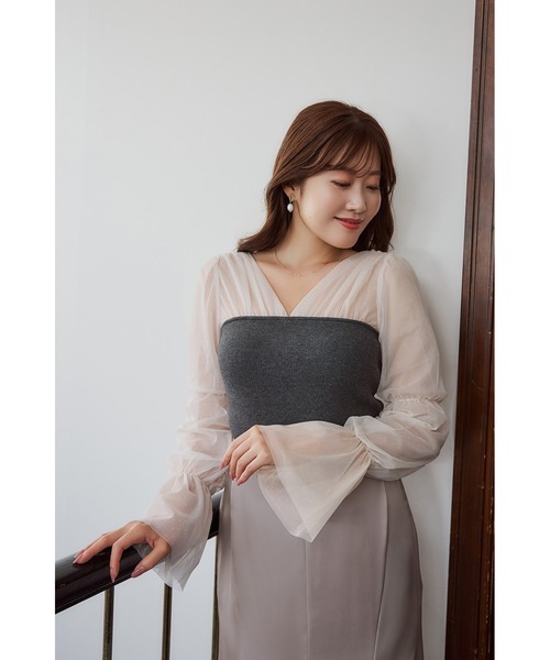 Tulle Sleeve Knit Top（ニット/セーター）｜Her lip to（ハーリップ