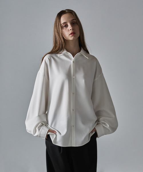 セール】【CLEL】Balloon Sleeve Loose Regular Collar Shirt