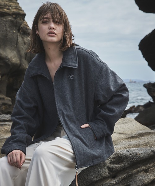 High neck zip-up short blouson/ハイネックジップアップショート