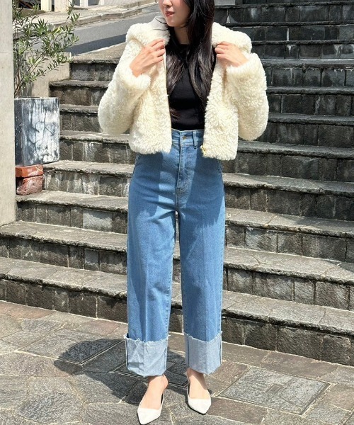 フレンチルック美脚ワイドデニムパンツ（デニムパンツ）｜JENNE