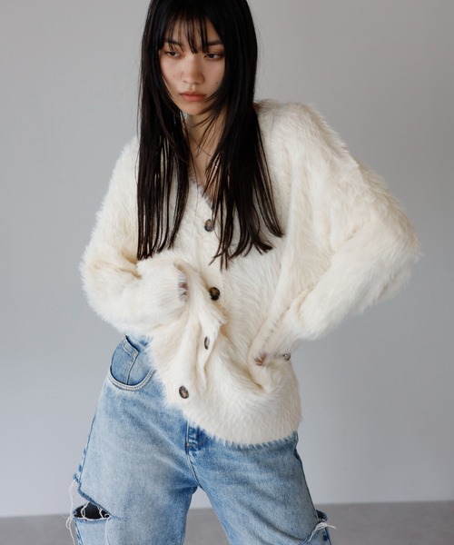 セール】shaggy knit cardigan / シャギーニットカーディガン