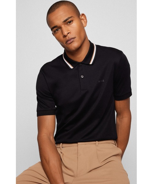 ストライプカラー スリムフィット コットン ポロシャツ（ポロシャツ