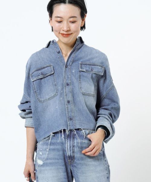 R13/アールサーティーン】クロップドデニムシャツ（シャツ/ブラウス