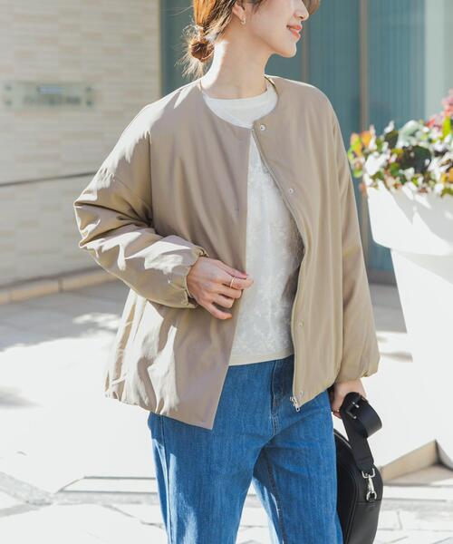 撥水中綿ノーカラーコート | 軽量/中綿ジャケット/通勤/オフィス