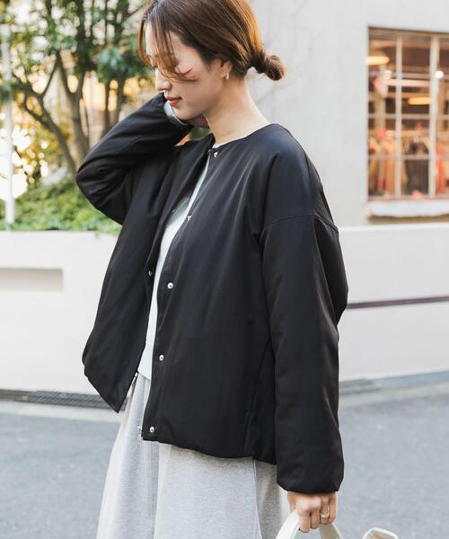 撥水中綿ノーカラーコート | 軽量/中綿ジャケット/通勤/オフィス