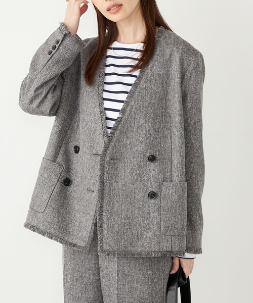 セール】SHIPS Colors:フリンジ ヘリンボーン ジャケット（テーラード