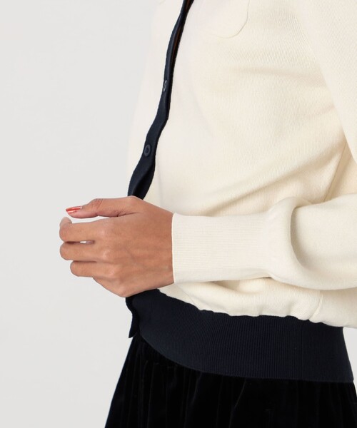 コットンカシミヤ バイカラークルーネックカーディガン（カーディガン