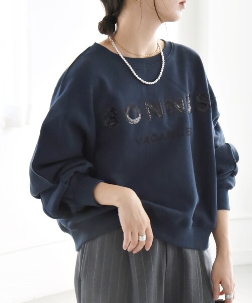 quaranciel:〈手洗い可能〉スパンコール刺繍 ロゴ スウェット