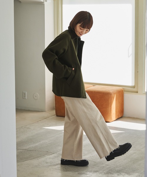 オーバーサイズ テックメルトン コーデュロイ襟ハンティングジャケット