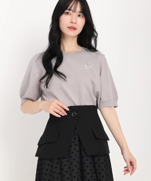 STRAWBERRY-FIELDS（ストロベリーフィールズ）の「ﾊﾞﾚﾘｰﾅ刺繍5分袖ﾆｯﾄ