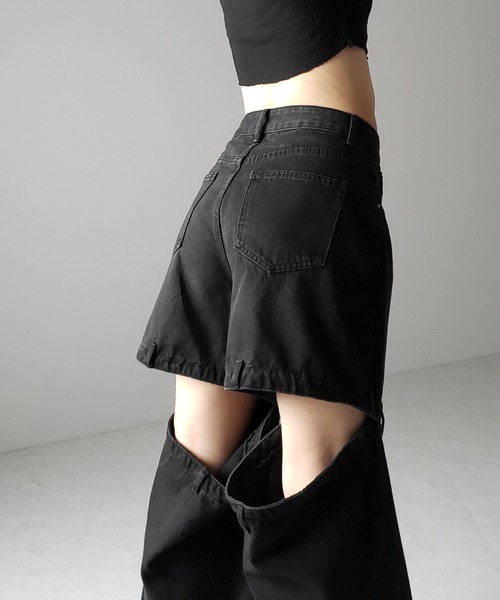 選べる3サイズ 】バックオープンカットアウトウォッシュワイドデニム
