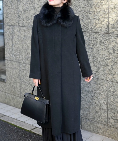 ファー襟付きカシミヤコート【入学式・卒業式・セレモニー・喪服・礼服