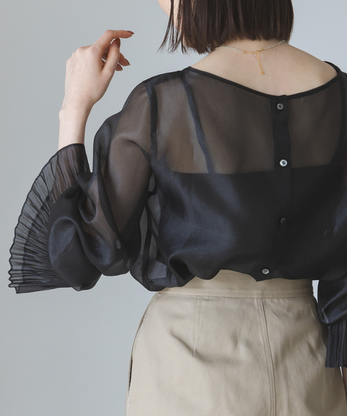 セール】パールシアープリーツカフスブラウス（シャツ/ブラウス