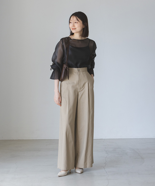 セール】パールシアープリーツカフスブラウス（シャツ/ブラウス