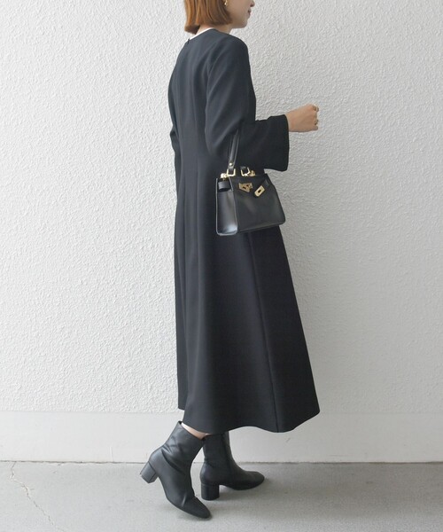 SHIPS any: ダブルクロス ウエスト タック Aライン ワンピース ［NAVY