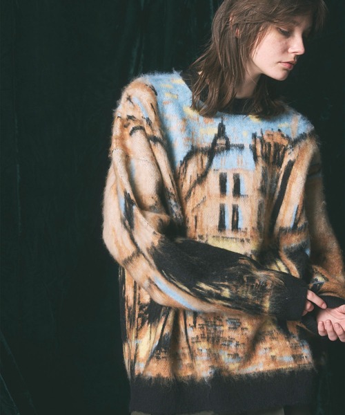 UNISEX》Prime-Over Landscape Painting Crew Neck Knit PullOver