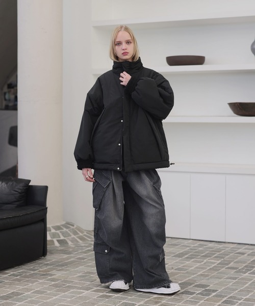 ダブルジップ比翼デザイン裏ボアリバーシブル中綿ブルゾン（ブルゾン