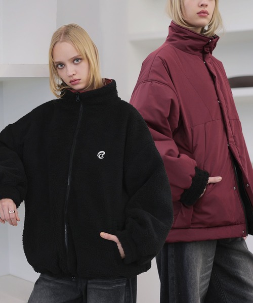 ダブルジップ比翼デザイン裏ボアリバーシブル中綿ブルゾン（ブルゾン