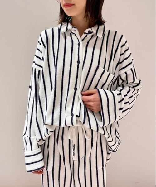 シ*ロ様 ジェラートピケ フード付きストライプルームウェア