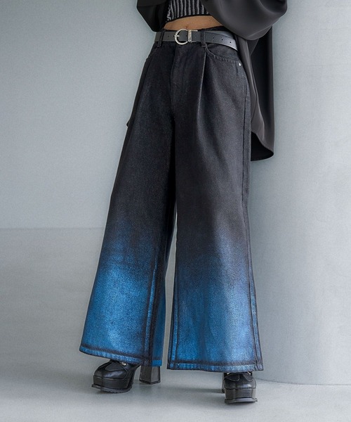 セール】グラデーションハクプリントデニムパンツ(HARE)（デニムパンツ