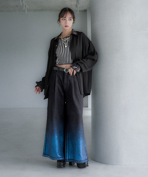 セール】グラデーションハクプリントデニムパンツ(HARE)（デニムパンツ