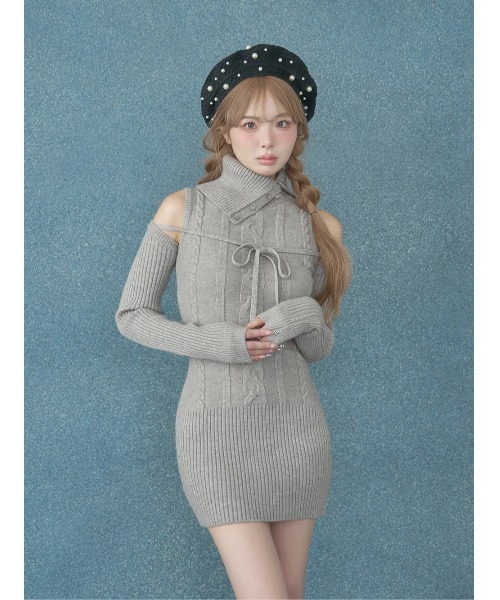 デザインネックニットミニワンピース（ワンピース）｜Darich