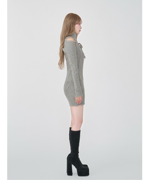 デザインネックニットミニワンピース（ワンピース）｜Darich