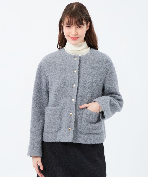 セール】【HESSLE（ヘスル）】ノーカラーショートコート（ノーカラー