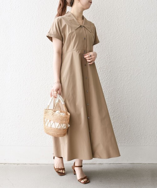 SHIPS any:〈洗濯機可能〉フラットカラー Vネック フレア ワンピース