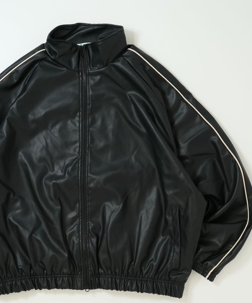 synthetic leather track jacket/合成皮革 トラックジャケット