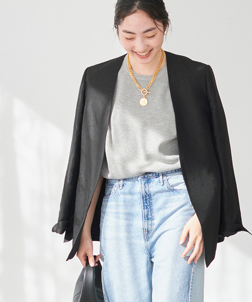 セール】Shantung V Neck ジャケット（ノーカラージャケット）｜Plage
