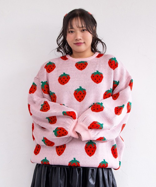 セール】フード総柄ニット(おにぎり・パン・レモン・アボカド