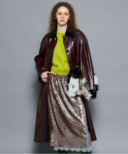 セール】Vegan Leather Balmacaan Coat/ヴィーガンレザーステンカラー