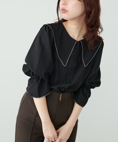 セール】配色ピコ刺繍セーラーカラーブラウス（シャツ/ブラウス