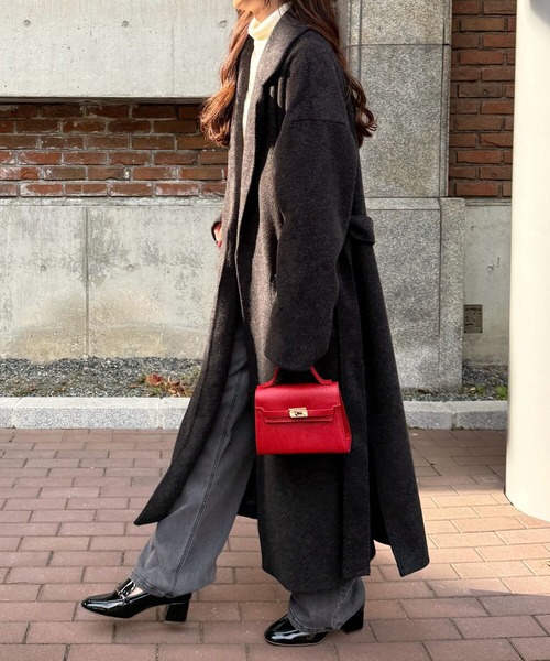 セール】ウエストリボンデザインロングガウンコート（チェスターコート