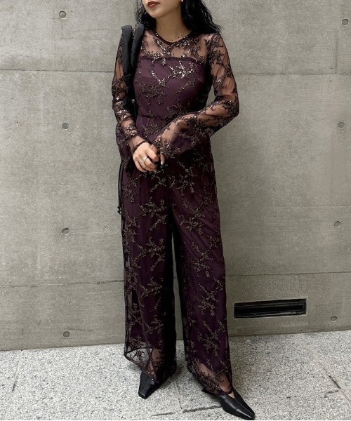 セール】SPANGLE LACE ROMPERS（サロペット/オーバーオール）｜Ameri