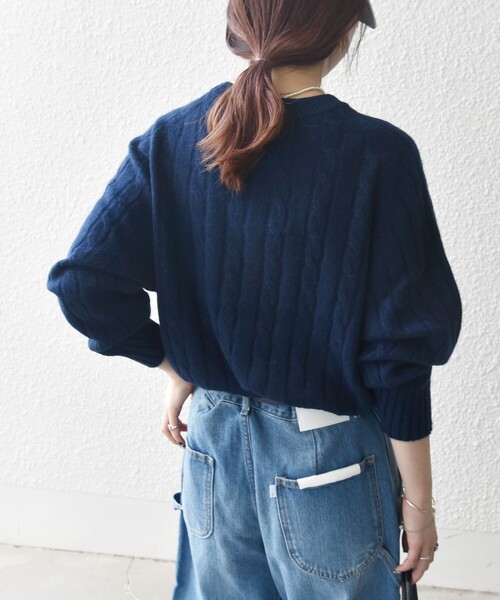 WEB限定】SHIPS any:〈手洗い可能〉ヤク ケーブル クルーネック ニット