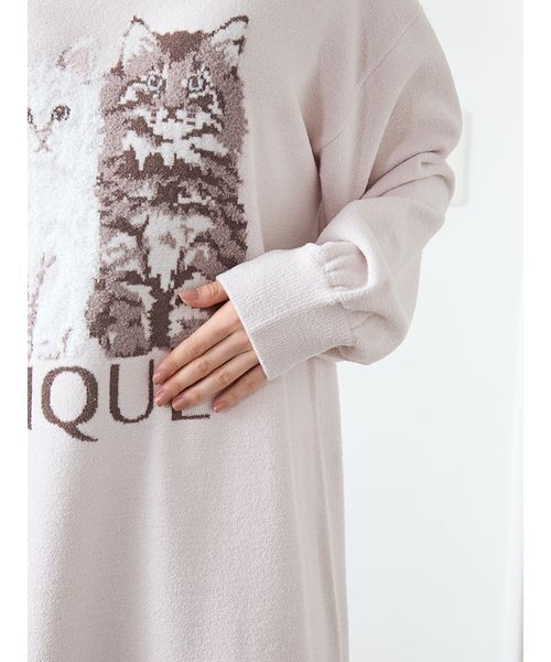 セール】ツインキャットジャガードワンピース（ルームウェア/パジャマ