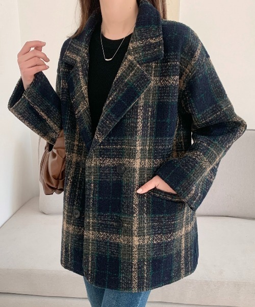 美品】コーチ チェスターコート 紺 ウール エルボーパッチ 羊革