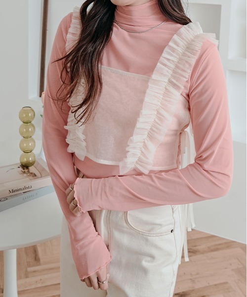 セール】上品な透け感がかわいい。シアー メッシュ ハイネック